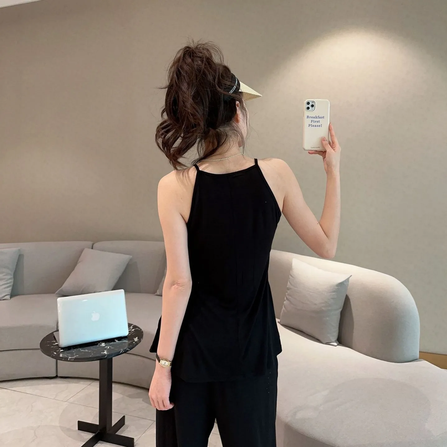 Modal Halter Camis Spaghetti Strap Tops Sleeveless O-Neck Summer women\'s Bottoming Tee Top Solid  color Camisole plus size