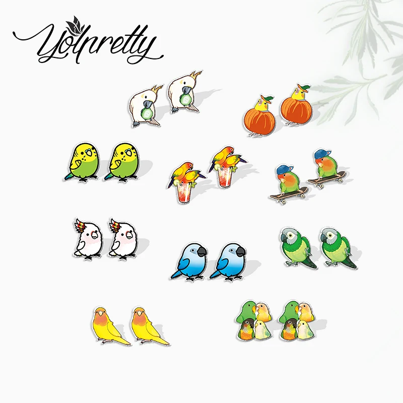 2022 New Arrival Funny Cute Cartoon Cute Parrot Birds Graffiti Epoxy Stud Earrings Handcraft Acrylic Resin Earrings