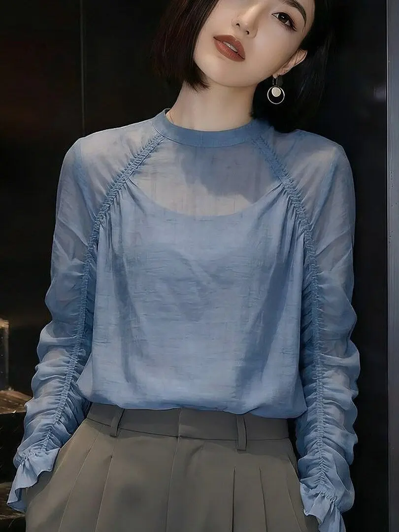 

Casual Style Long Sleeve Women's Shirt Summer Fashion Anti-Uv Light Clothing Korean Simple Maturity Style Casual Top