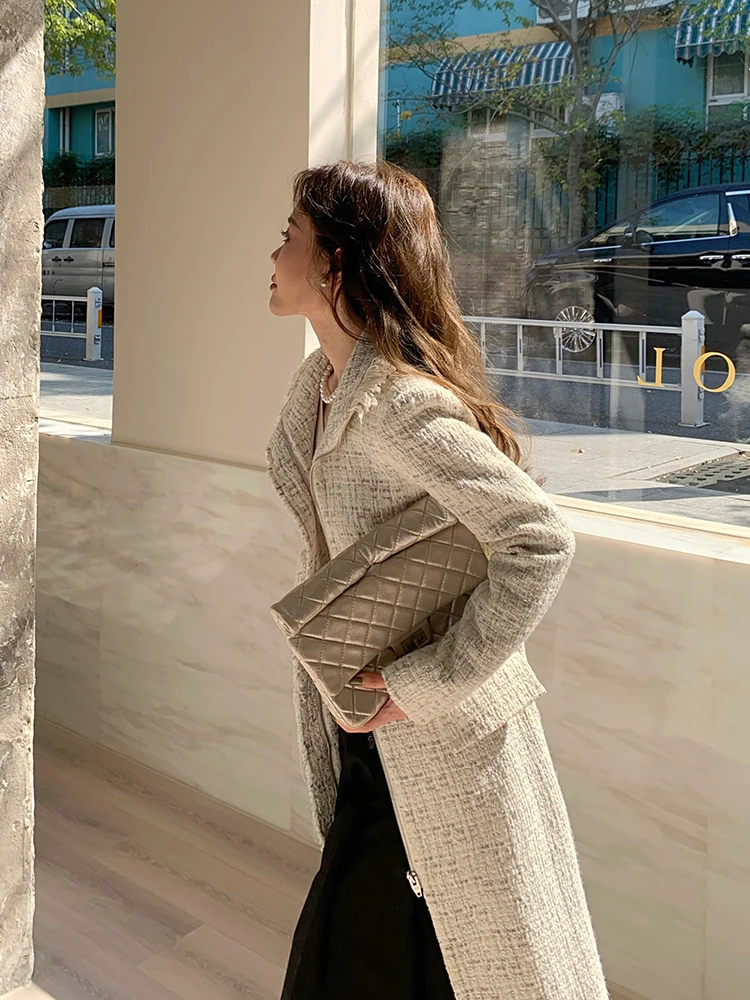 

Ele Long Waist-Cinching Stand Collar Coat for Women SMOL Commute Sle Polyester Fibre Autumn Winter New Arrival Hepburn ...