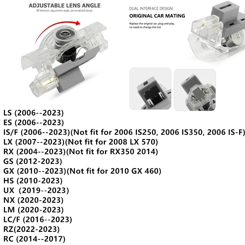 For Lexus RX ES GX LS LX IS Series RX300 RX330 RX350 ES250 ES300 IS250 LED Car Door Welcome Lights Courtesy Lamp Accessories