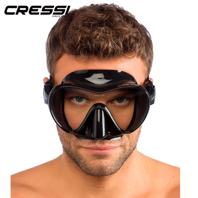 Cressi F1 Frameless Diving Mask Low Volume Snorkeling Swimming Tempered Glass Single Lens Scuba for Adults