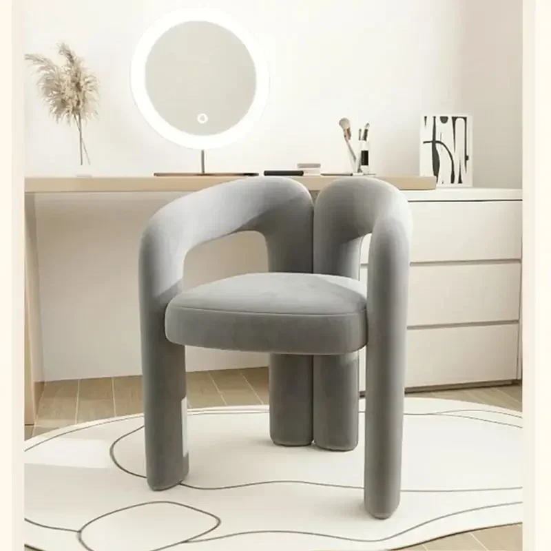 Flannel Living Room Armchair Luxury Dining Chair Bedroom Dressing Chair Beauty Salon Chair INS Makeup Soft Stool Home Furniture