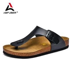 Quality Cow Suede Sole Men Cork Slippers Summer Casual Double Buckle Non-slip Clogs Slides Women Slip on Flip Flop Men Shoes