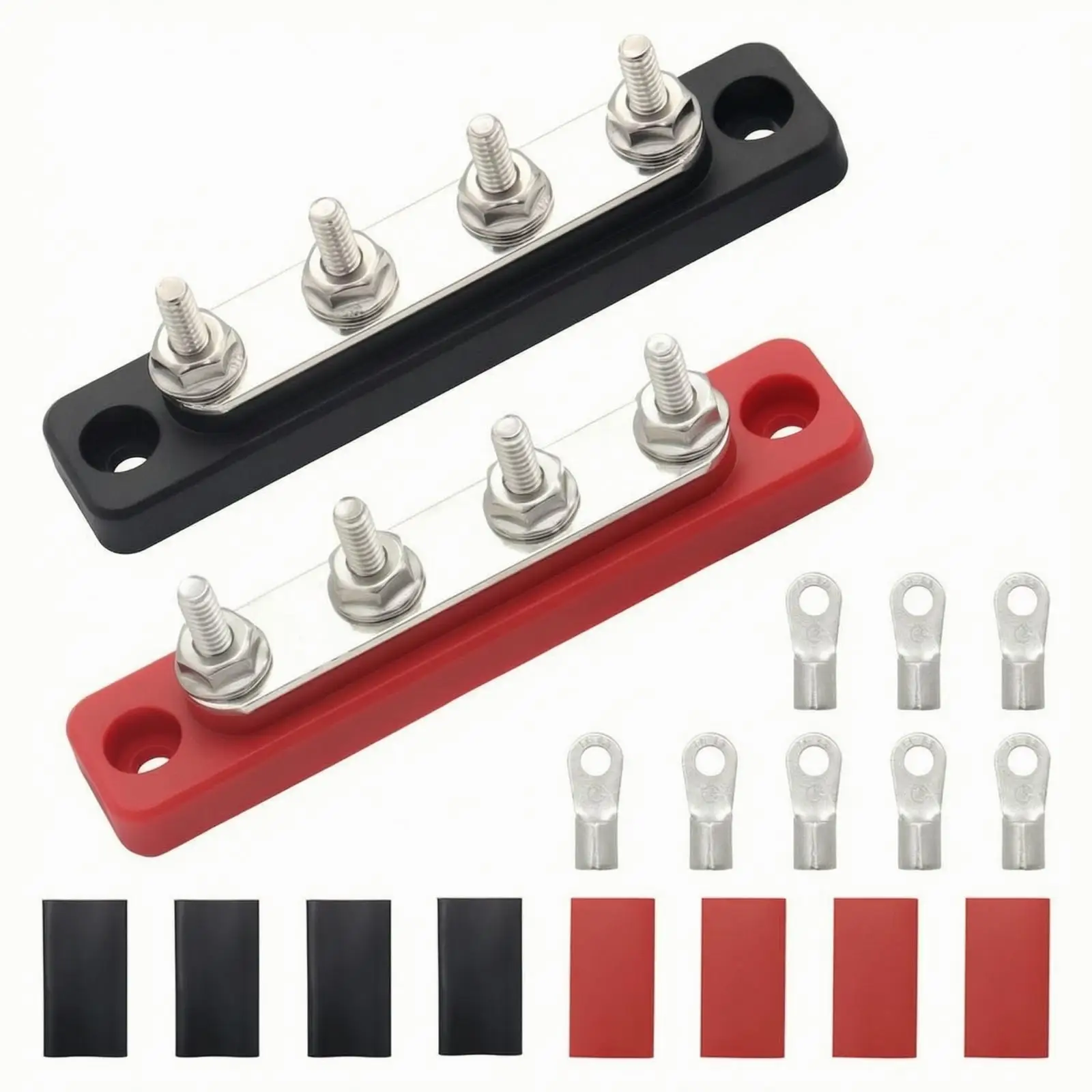 Nylon Base Busbar 100A DC Power Distribution Block with T2 Copper Rail for 12V 24V 48V Marine RV Auto