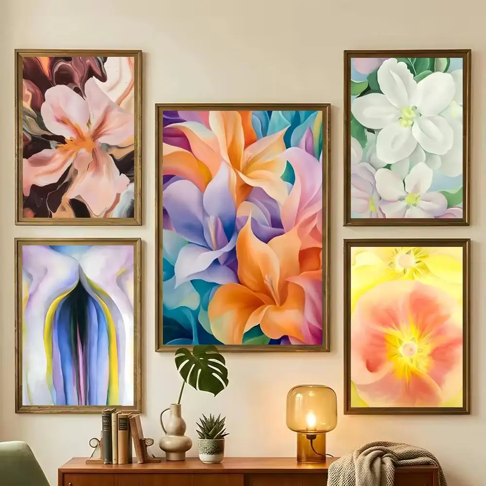 Georgia OKeeffe Abstract Flower Artwork Painting Calligraphy Stylish Wall Art Poster, Bedroom Living Room Home Decor Gift