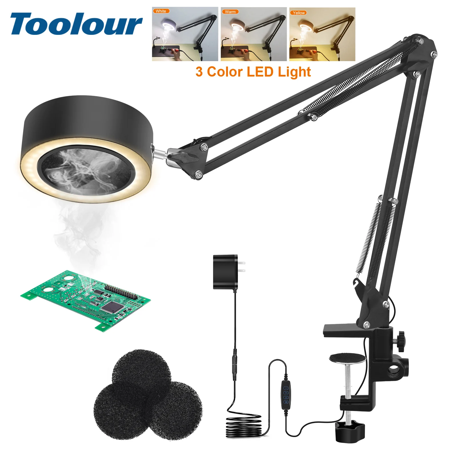 Toolour Solder Fume Extractor with Light 3 Color Modes 10 Brightness Filtration Smoke Extractor  Soldering Fan for Soldering