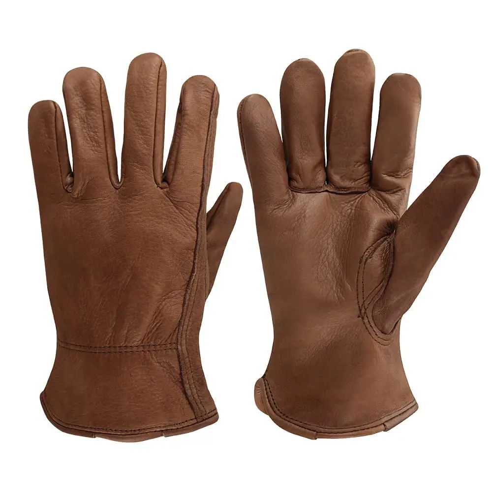 Guantes de trabajo de cuero Guantes de trabajo de piel de vaca para jardinería/motocicleta/conducción/ciclismo/colección de frutas, resistentes a