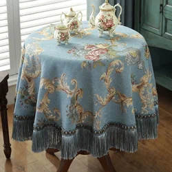 European Luxury Round Tablecloths Rose Jacquard Dining Table Cloth Tassels Retro Chenille Table Cover Wedding Party Events Home