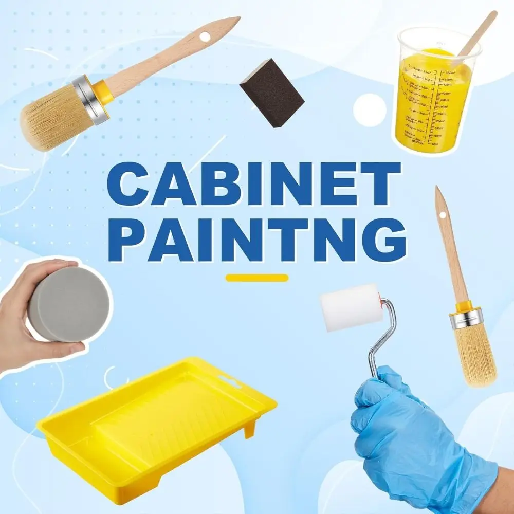 21pcs All-in-one Paint Brush Set Nitrile Gloves Mixing Sticks Roller Set Mixing Cups Polish Sponge Block Cabinet Painting Set