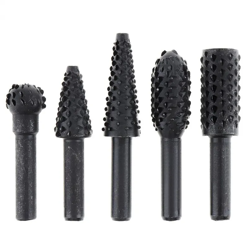 5pc Black Woodworking Wolf Tooth Stick Rotary File DIY Grinding Accessories Set Electric Grinding Head Tool