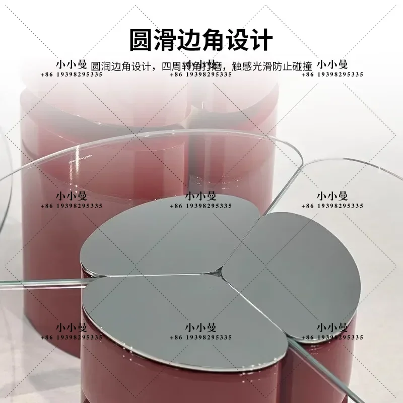 Light luxury minimalist designer living room red tempered glass corner table combination coffee table