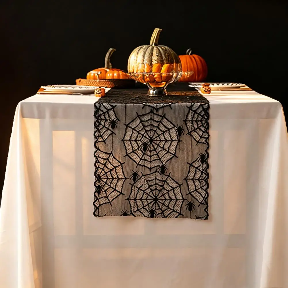 Halloween Tablecloth Black Lace Table Decor Lace Table Runner Black Spider Web Decor Halloween Dining Table Accent