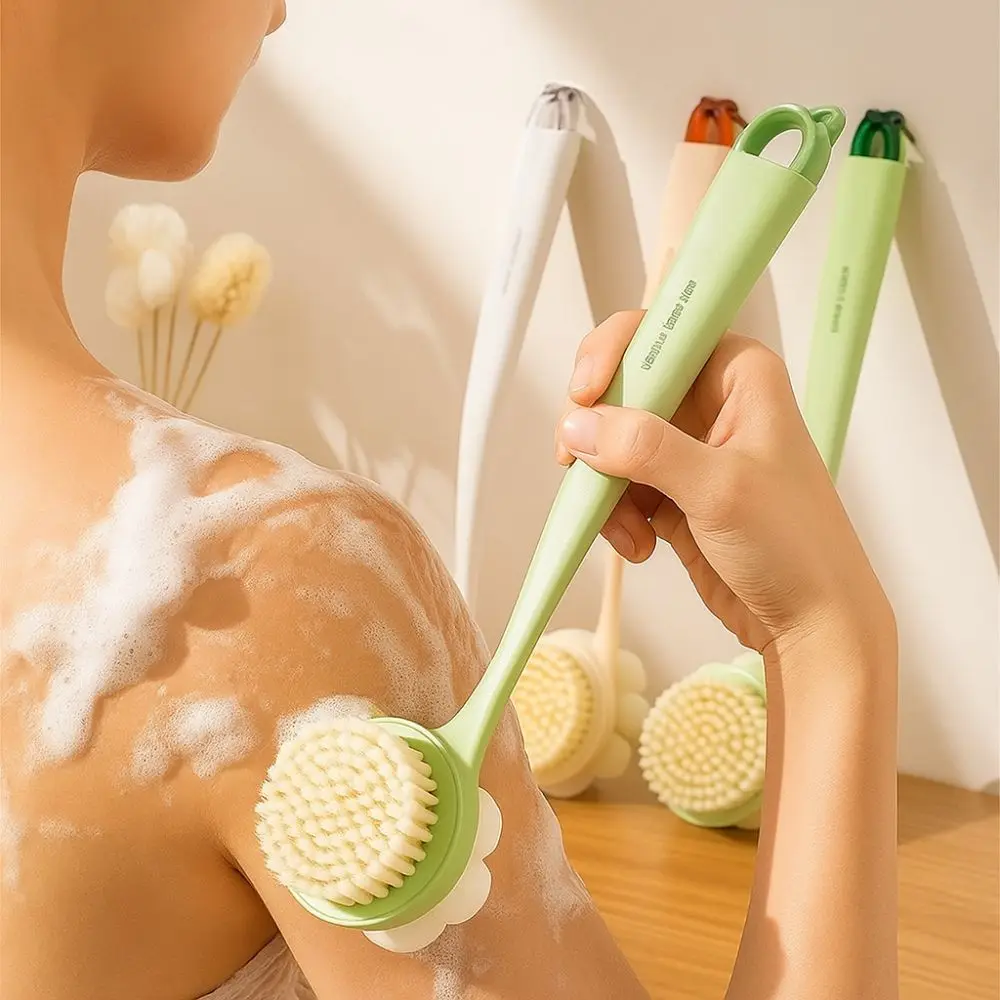 

2pcs Portable 3-in-1 Double-Sided Bath Brush Thickened Soft Back Scrub Brush Anti Slip Long Handle Bath Brush Personal Care