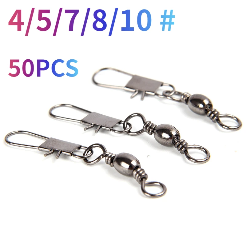 

50pcs Winter Ice Fishing Goods Swivel Fishing Connector Pin Bearing Rolling Swivel Snap Fastlock Clips Fishhook Lure TacklePesca