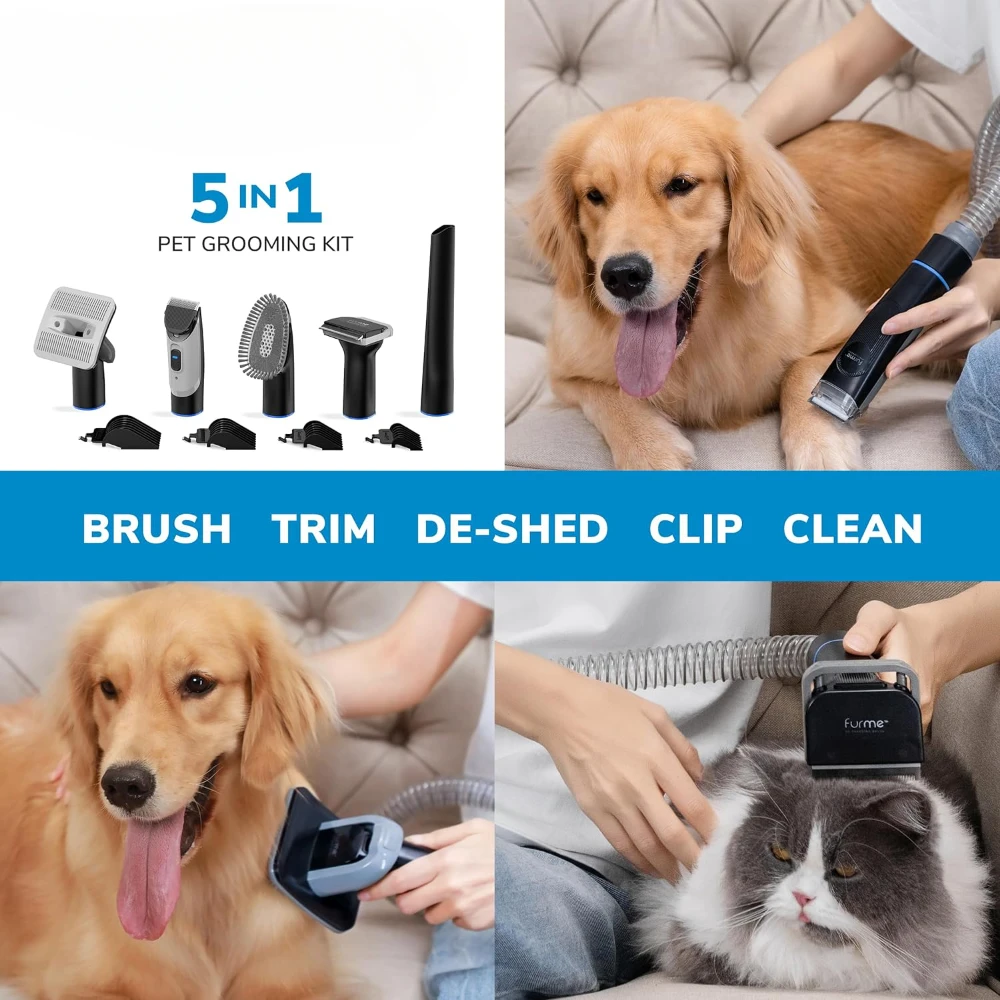 Pet Grooming Vacuum Kit, 5 Pet Grooming Tools, 2L Canister, Works for All Dogs, Cats, and Pet Fur