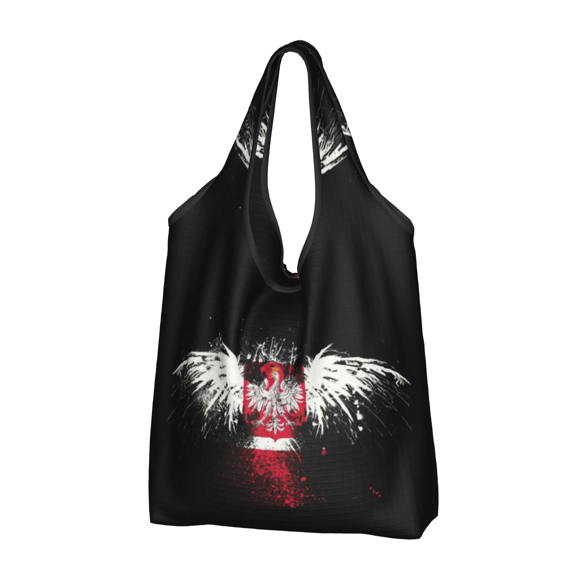 Flag of Poland Polska Eagle Grocery Shopping Bags Custom Shopper Shoulder Tote Bag Big Capacity  Polish Patriotism Handbag