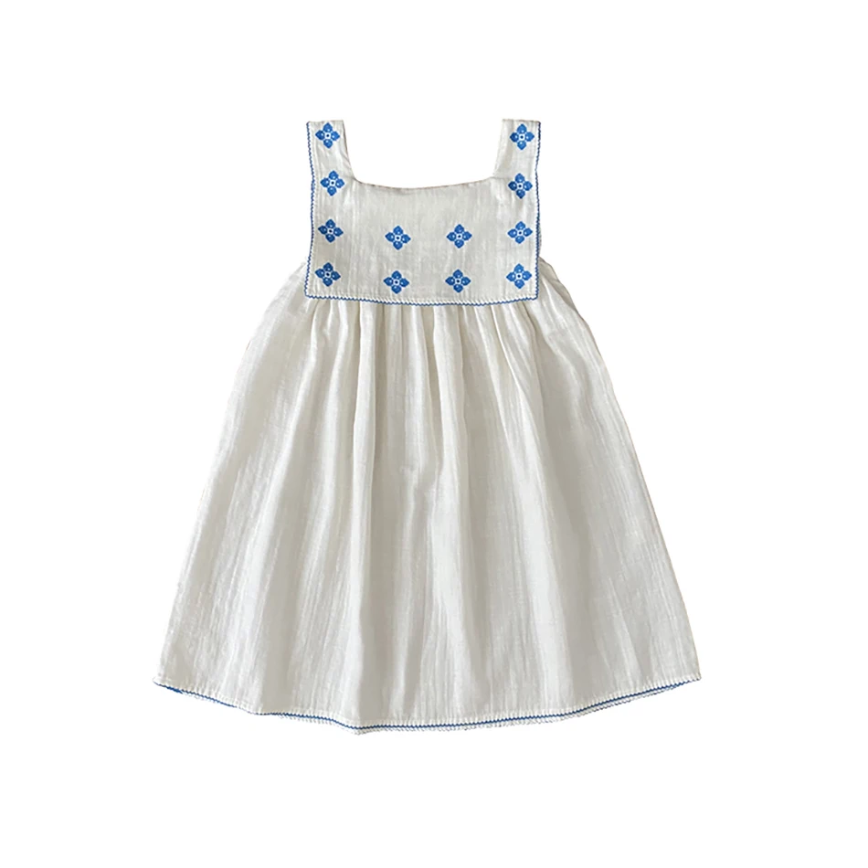 Robe d'été décontractée en coton pour petite fille, ensemble de vêtements pour enfants de 1 à 12 ans, avec broderie imprimée blanche, nouvelle collection