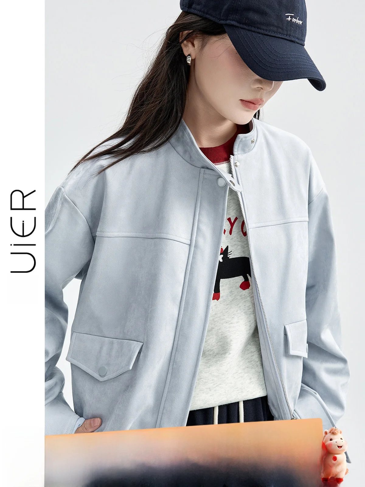 

Женская замшевая куртка Guier: повседневный осенне-зимний дизайн, стильный укороченный крой, на молнии...