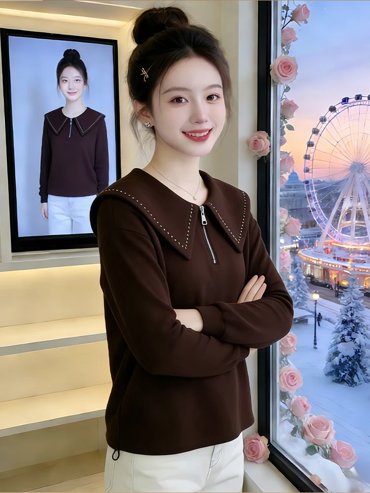 

Faionable Long Sve Hoodie Women's Sle Spring New Loose Versatile Anti-Aging Top Zipper Design Korean Version Casual Ou...