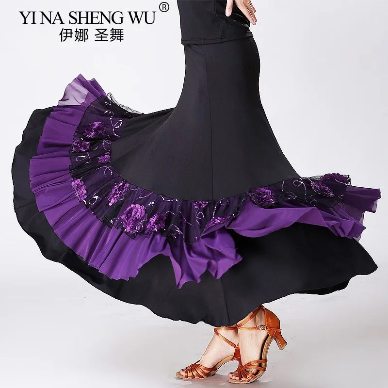Frauen Flamenco Rock Ballsaal Nationalen Standard Tanz Praxis Kleid Erwachsene Modern Dance Tango Blume Stickerei Rüschen Rock