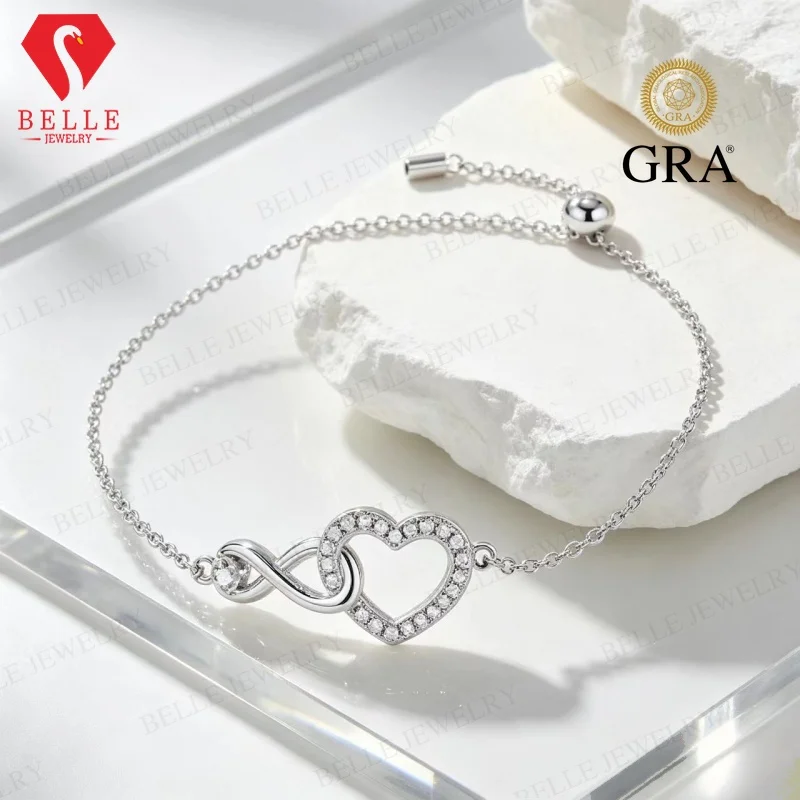 Moissanite Heart Bracelet GRA Certified 925 Sterling Silver Factory Direct Tarnish Resistant Elegant Women Wrist Chain For Party