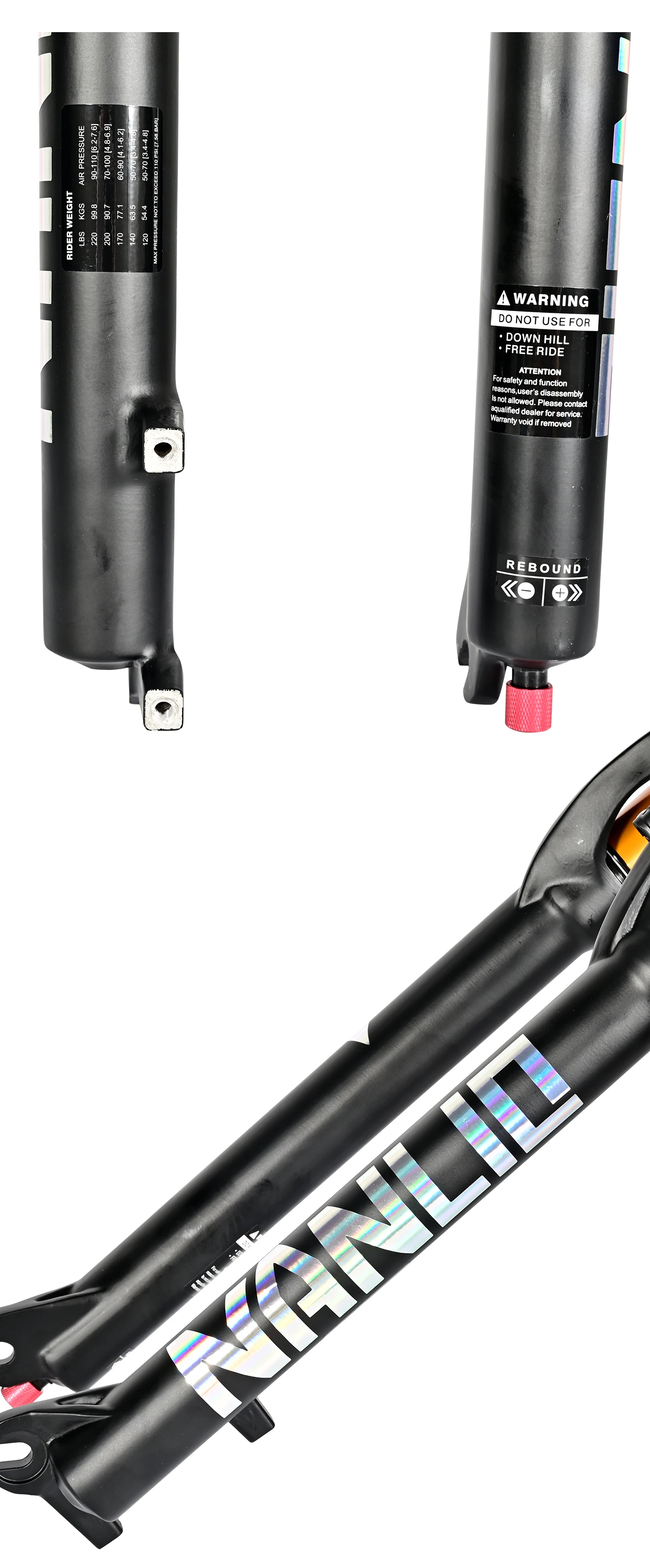 NANLIO X7 PRO MTB Luftfederungsgabel 26 27,5 29 Zoll 120 140mm Federweg mit Rückprall-Einstellung Metallbuchsen Schwarz Gold Fahrradgabel – Detail 23