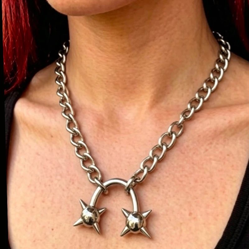 Grunge Rock Jewelry Spiked Ball Pendant Necklaces for Women Fashion Cool Accessories Punk Goth Cool Necklaces
