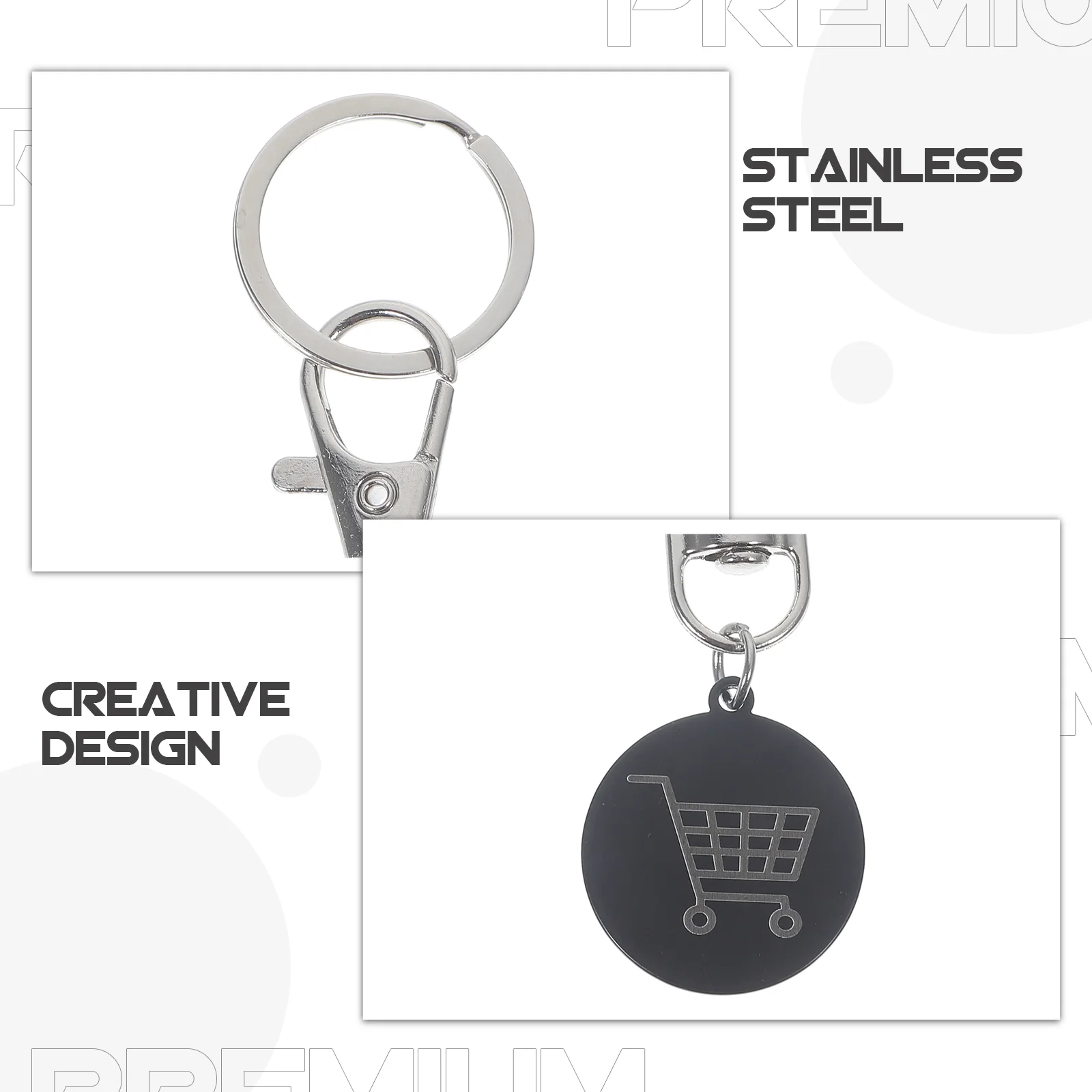 3 Pcs Shopping Cart Keychain Ring Trolley Pendant European and American Token Coin Keyring Stainless Steel Decoration