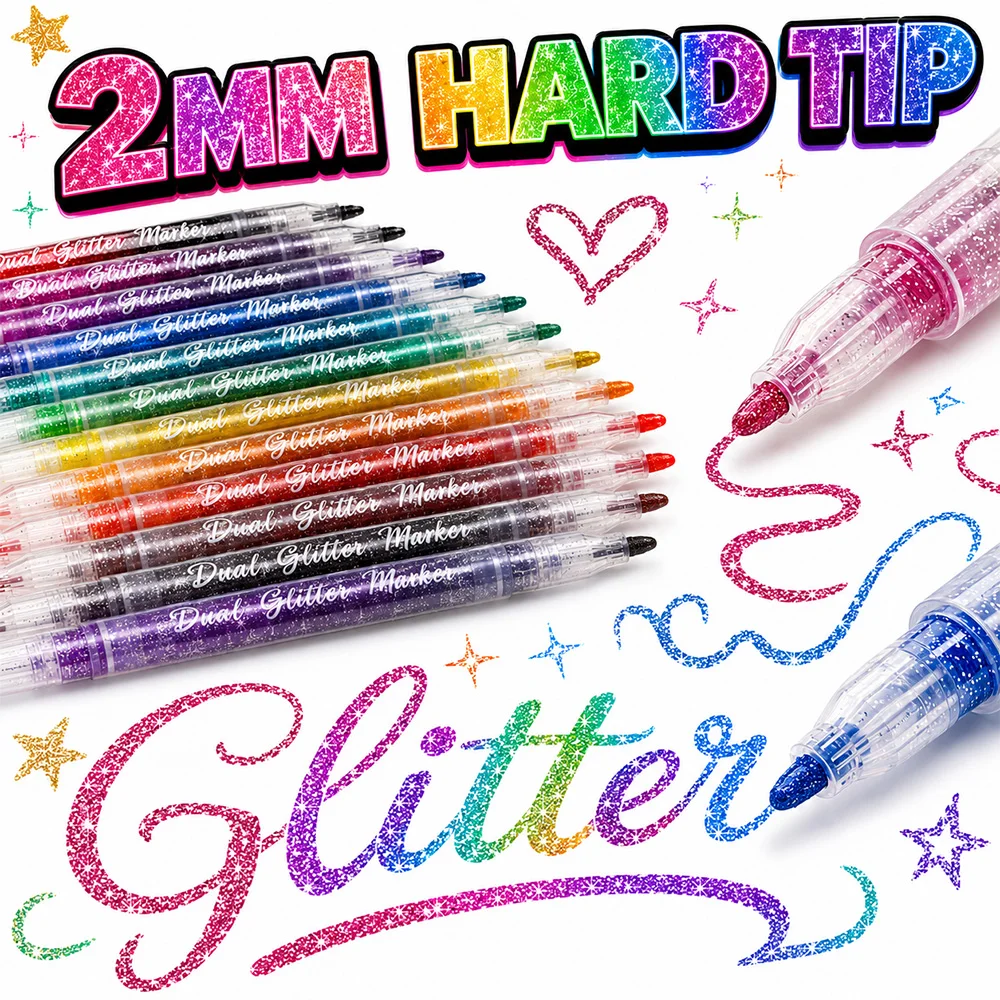 12Pcs Dual Tip Glitter Markers - đánh giá và giá Glitter Vinyl Roll