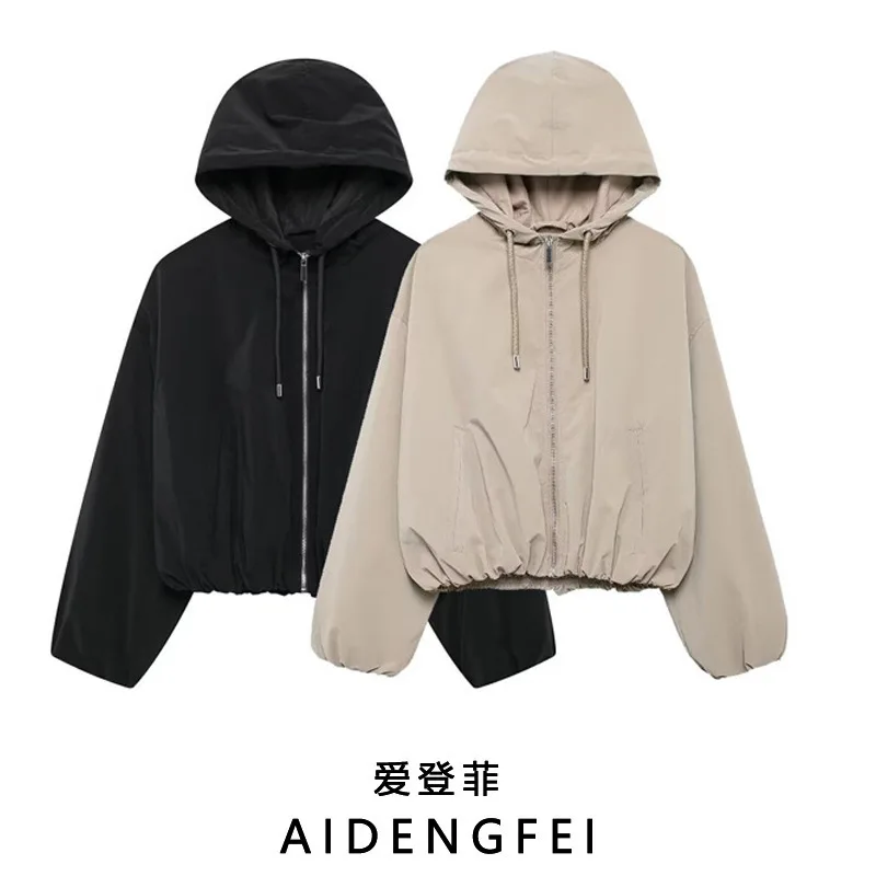 

Свободная куртка с длинными рукавами в европейском и американском стиле с металлической молнией по краю для осени, новый модный женский топ