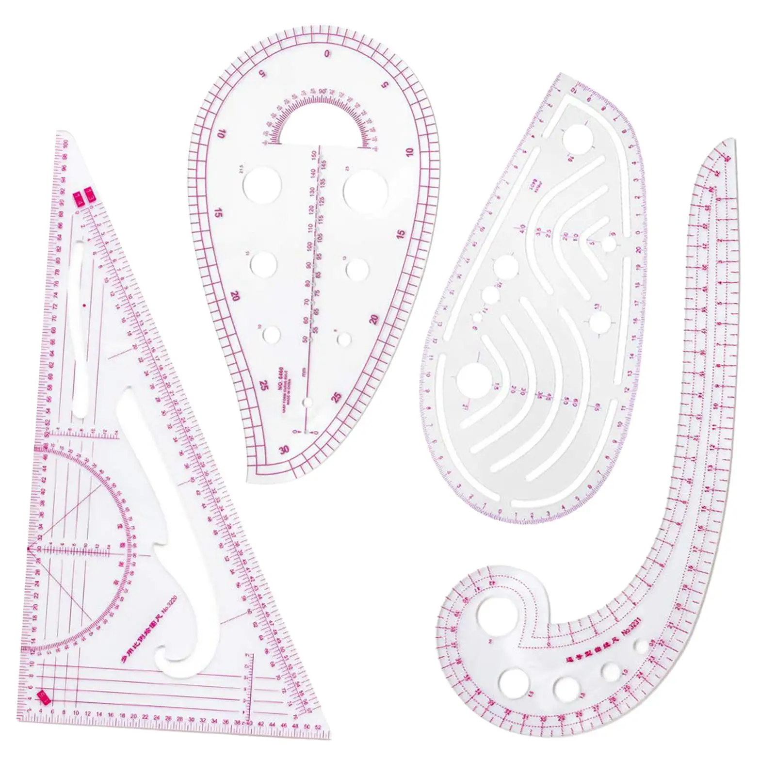 4Pcs French Curve Ruler Kit Clear Sewing Ruler Set Pattern Making Measure Ruler Curve Rulers for Pattern Maker Beginners