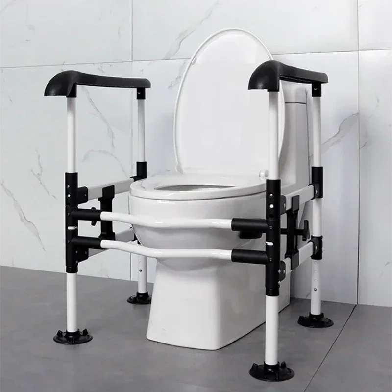 Elderly Toilet Seat with Handrails - Punch-Free Safety Bracket, Power-Assisted Up Railings, Strong Load Bearing for Stability