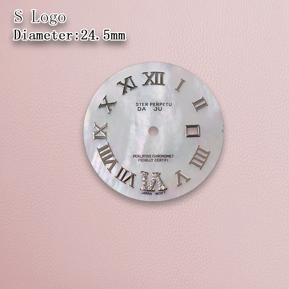 S-Logo, 24,5 mm, römisches Zifferblatt, Muschelzifferblatt, diamantfarbenes Zifferblatt, geeignet für NH05-Uhrwerk, kein leuchtendes Uhrenmodifikationszubehör