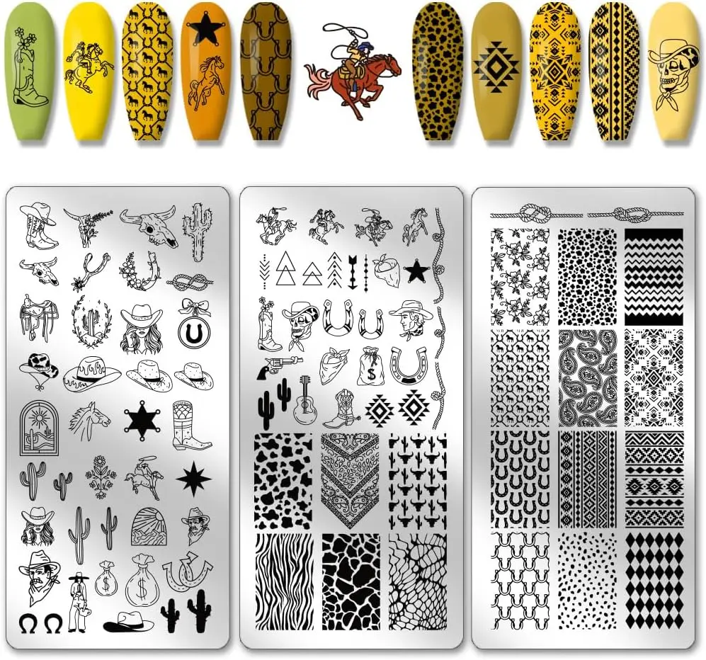 

Wild West Nail Stamping Plates, 88 Patterns Western-Themed Nail Art Templates for DIY Nail Design