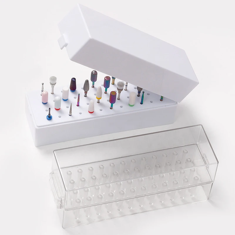 1PC Schleif Kopf Organizer 48 löcher Nagel Bohrer Bits Lagerung Box Nagel Bohrer Display-ständer Maniküre Zubehör Werkzeug Leere klar Fall