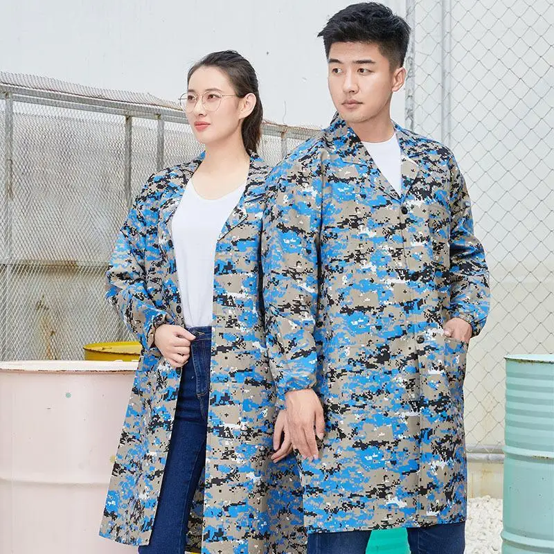 Men's And Women's Long Workshop Work Clothes Long Coats Camouflage Carrying Clothes Long Sleeved Overalls Workwear Printed Logo
