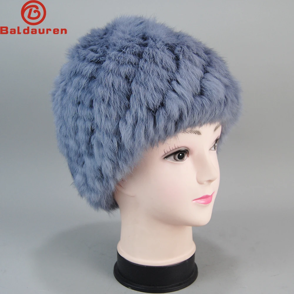 

2025 New Style Fashion Brand Winter Rabbit Fur Hat For Women Russian Real Fur Knitted Cap Headgear Lady Winter Warm Beanie Hats