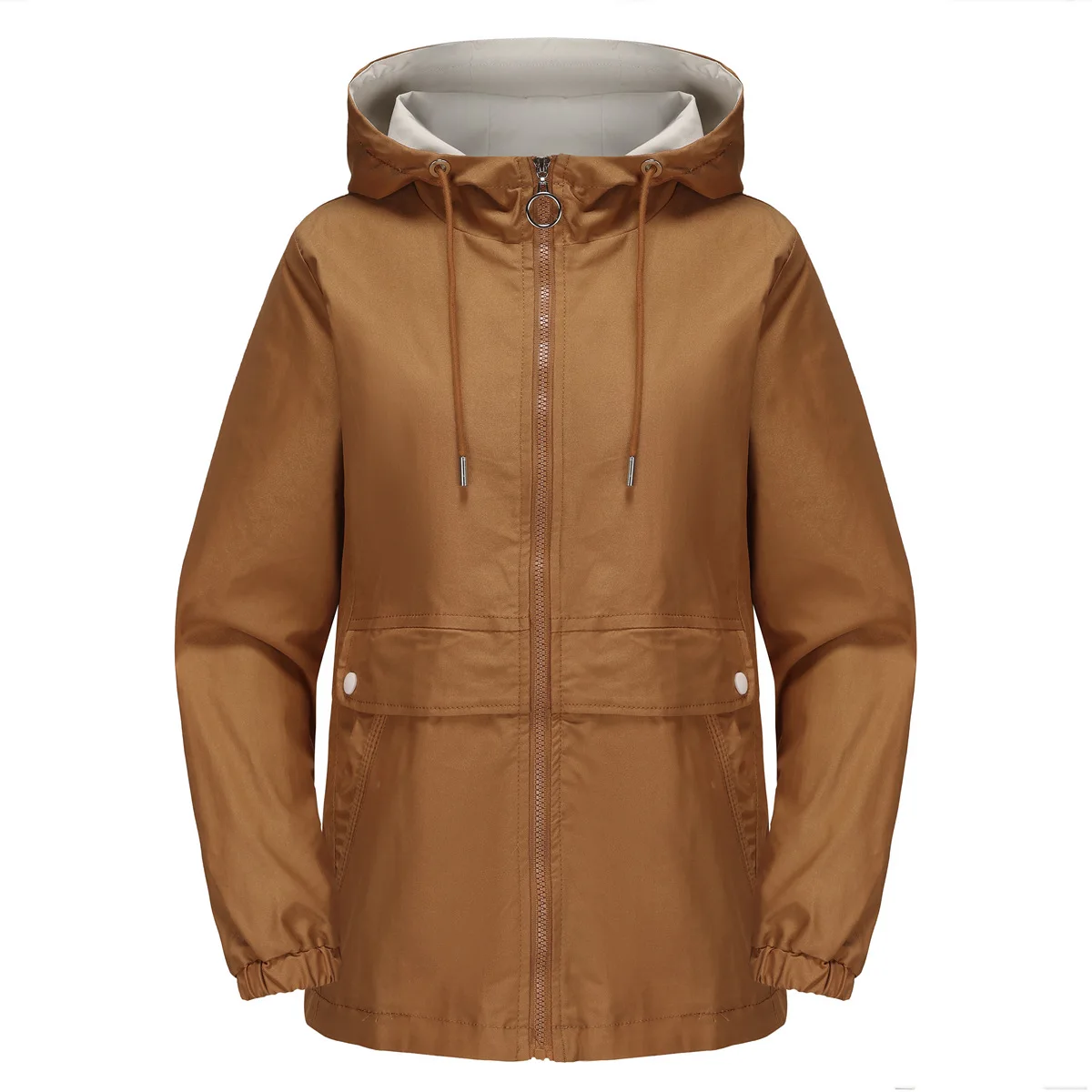 Trench coat feminino para escritório, confortável, versátil, moda, fecho com zíper, resistente ao vento, resistente à água, bolso frontal, agasalhos
