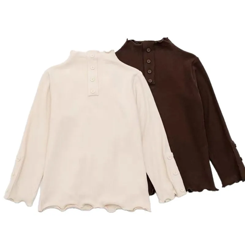 2026 Autumn winter Girls Long T-Shirt stand collar Bottom Teenager Kids Solid Warm Cloth T Shirt Tops 14 15 16 17 18 Years
