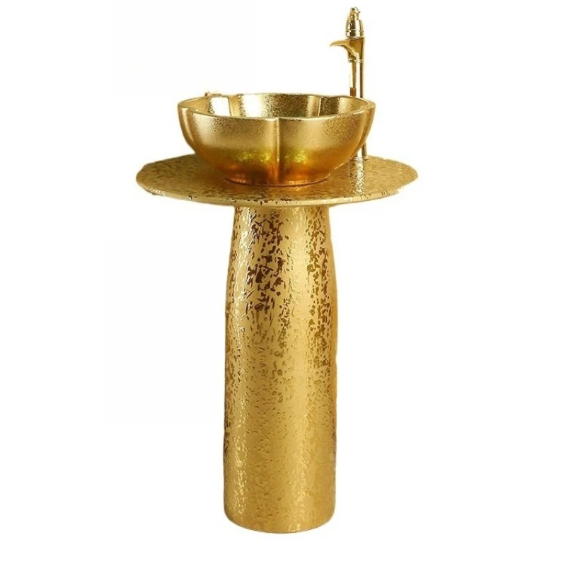 

European art column basin wash basin bar floor-to-ceiling face wash ceramic gold integrated wash basin