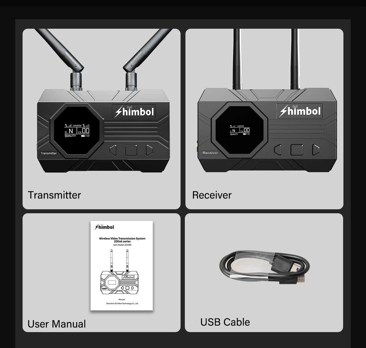 SHIMBOL ZO1000 Portable Full HD Wireless Video Transmission System 1000FT UVC Livestreaming Group Mode Monitor