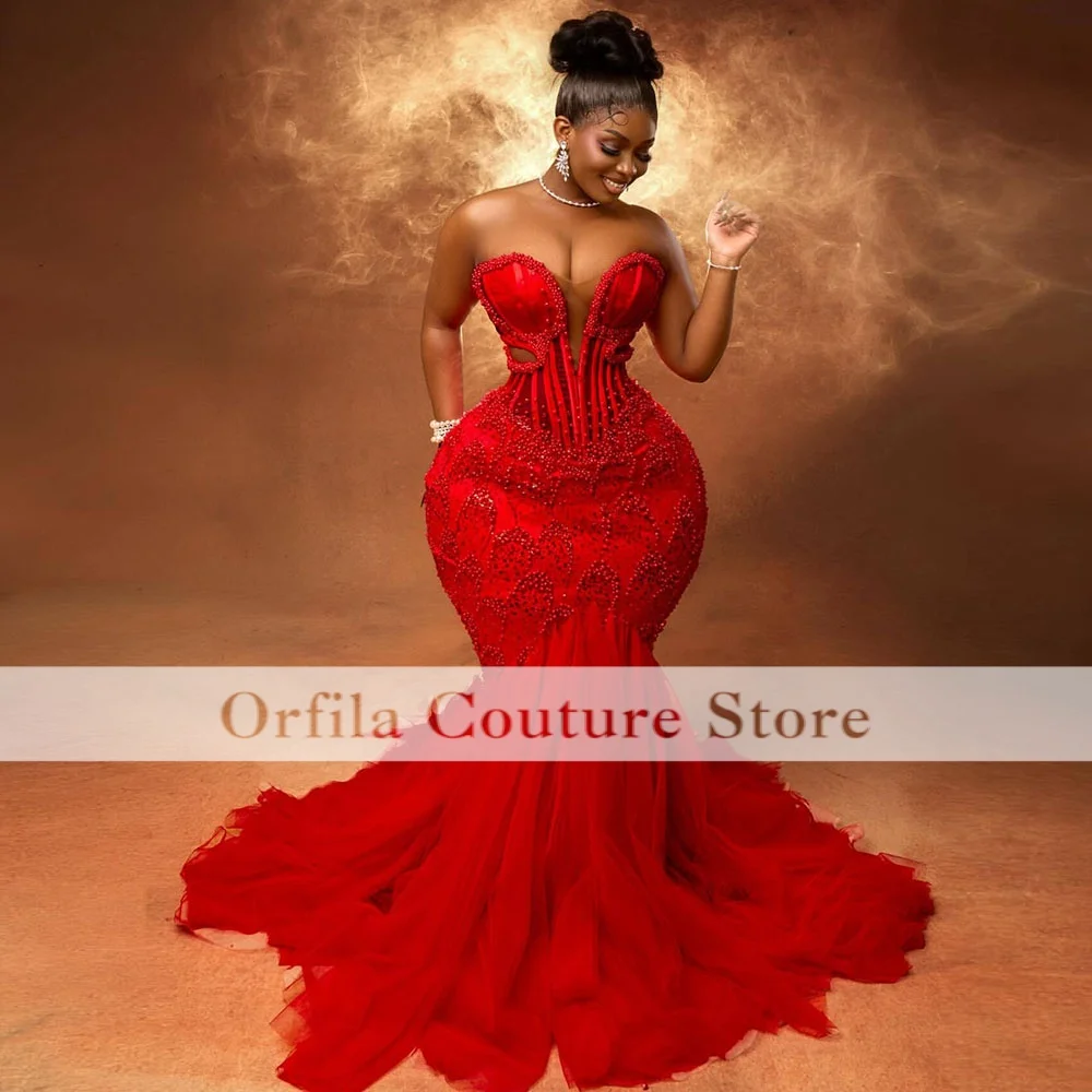 Fascinating Mermaid Evening Dresses With Beads African Aao Ebi Long Prom Dress Customized Party Gowns