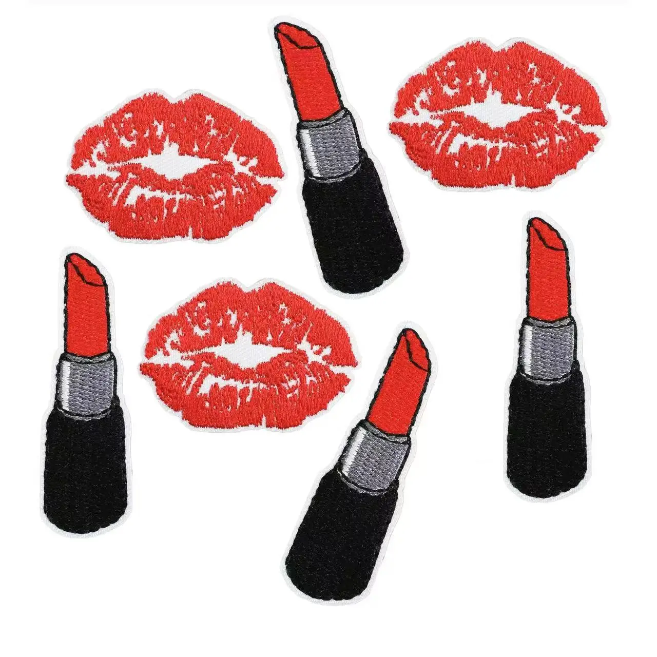 5Pcs Y2K Glam Sexy Lips Iron On Patches - Embroidered Lipstick Kisses Design for Denim Jackets, Bags Backpackes, Clothing DIY