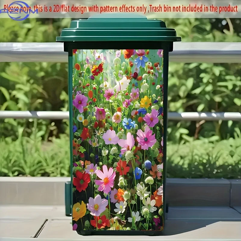1pc 1Dual-Layer/Single-Layer 2D Flat Trash Can Sticker, Floral Wonderland Wall Decal, Suitable for Outdoor Creative Trash Can