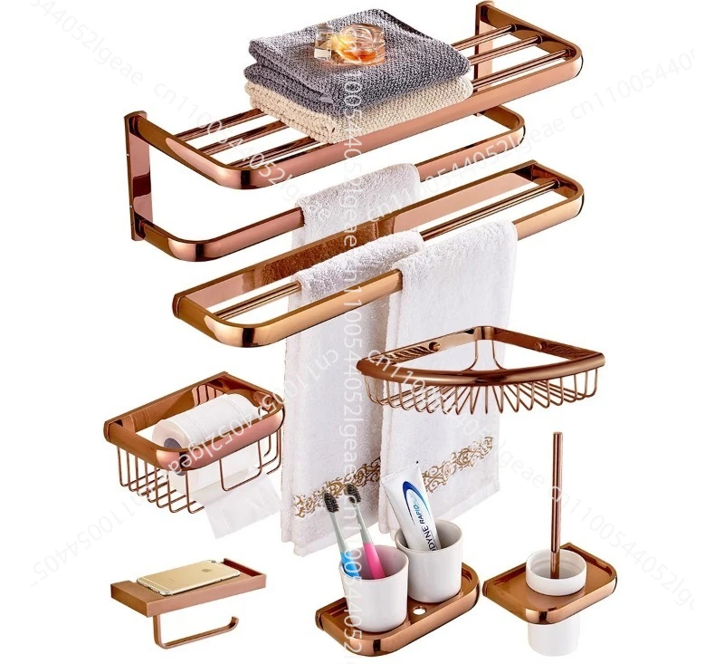 

All-copper European Rose Gold Towel Rack, Bath Towel Rack, Bathroom Storage Rack, Hanging Accessory Set, No Need for Drilling