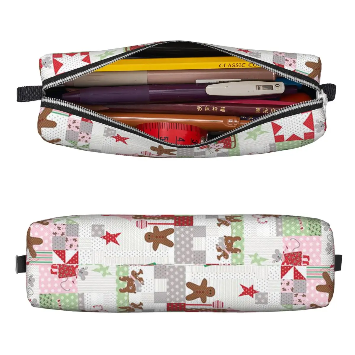 Christmas Pencil Cases Geometry Gingerbread Man Pen Bag Girls Boys Large Storage School Supplies Zipper Pencil Box