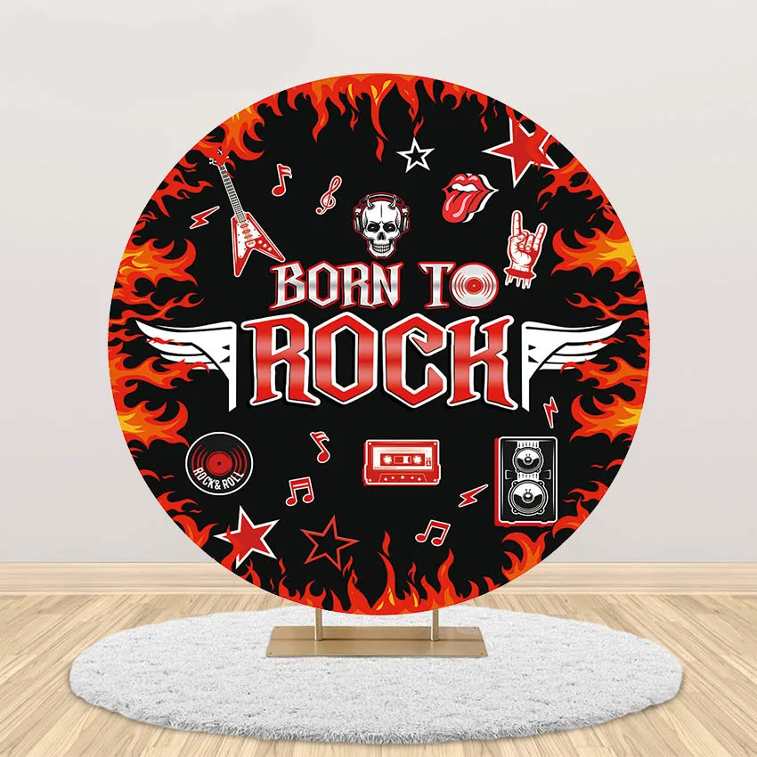 

Round Elastic Born To Rock Photographic Backdrop Rock And Roll Party Decor Banner Star Music Theme Birthday Portrait Photozone