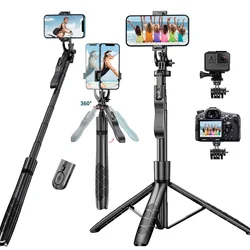 Extensível Selfie Stick com controle remoto, Overhead Phone Tripod Stand, Rotação de 360 °, 60 