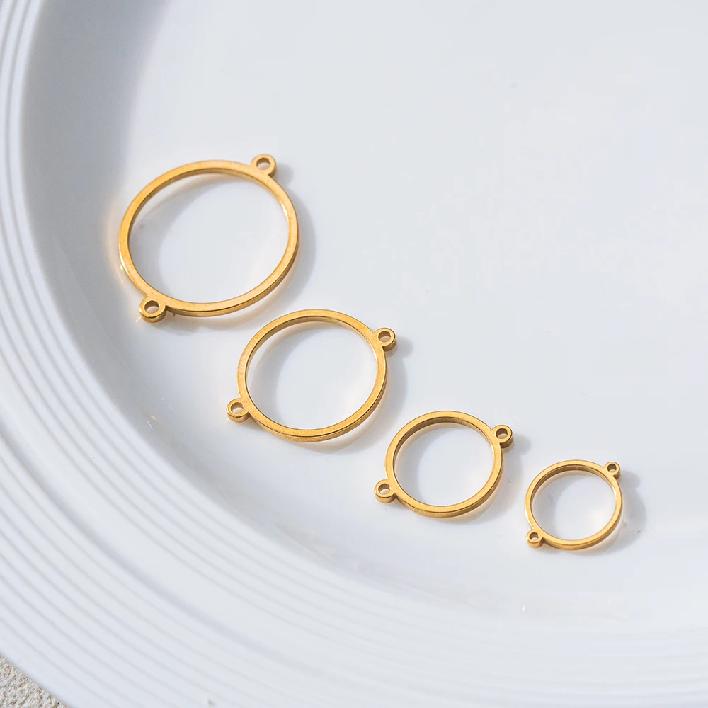 10 Stück Edelstahl Doppelloch-Kreisanhänger für Armbänder, Cabochon-Fassung, Rohlinge für Schmuckherstellung, Verbindungsstücke – Detail 4